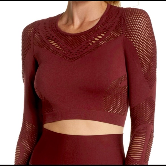 ALO YOGA Maroon Laser Cut Crop Top - Picture 1 of 5